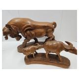 Wood Carved Bulls  & 2 Horns Repaired 16 - 27" L