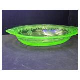 Uranium Glass Dish 10" Long SEE Nics