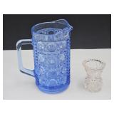 6" h Federal  Blue Glass Pitcher & Toothpicker