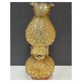 L.E. Smith Daisy & Button Amber Oil Lamp  12" h