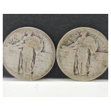 2 Worn Date Silver Liberty Quarter Dollar Coins