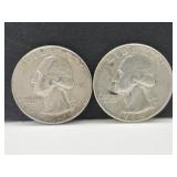 Two 1957 Silver Washington Quarter Dollar Coins