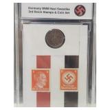 Germany WWII 3rd Reich Stamps & Coin Set