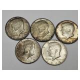 5  1968 40% Silver  Kennedy Half Dollar Coins