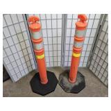 2 Orange Delineator Posts w Base 42" High