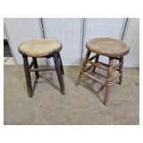 2 Wood Stools 13 x 18" high