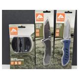 2 Ozark Trail Pocket Knives & Knife Sharpener