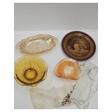 Indiana Glass Irredescent Dish, Folk Art Plate +
