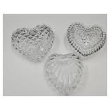 3 Glass Heart Trinket Boxes