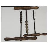 Antique Auger Drill Bits, 3/4" , 1 1/8" & 1 1/2"