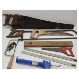 Tool Lot 5 Saws, Wood Level,  Folding Rulers +