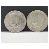 Two 1967 Silver Kennedy Half Dollar Coins