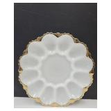 VTG MIlk Glass Egg Plate w/Gold Trim