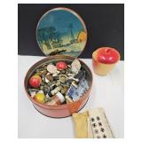 Sewing Notions w/VTG Apple Jar