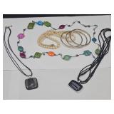 Costume Jewelry Lot- Glass Pendants, Bracelets, +