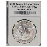 2022 Canada Bison 1.25 Oz Fine Silver Coin