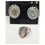 Taxco Abalone Sterling Ring Sz 6 & Earrings