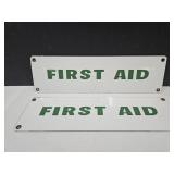 2 Porcelain Enamel 1st Aid SIgns 14" l