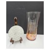 10" High Heavy Art Glass Vase, Glas Waffle