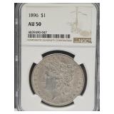 Graded 1896  AU50  Morgan Silver Dollar Coin