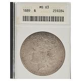 Graded 1889   MS63 Morgan Silver Dollar Coin