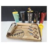 Starbucks & Other water bottles, cheese board,+