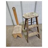 Vintage 2 Foot Step Ladder w Seat & Step Stool
