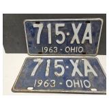 BlUE Set 1963 Ohio Embossed License Plates