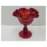 VTG Fenton Ruby Compote 6"High