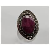 Sterling Silver & Ruby Ring Sz 7