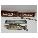 Coca Cola Shelves 19"L Fishing Sign 21"L & SIGN