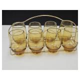 VTG set 8 Libbey Amber Tempo Glasses with Caddy
