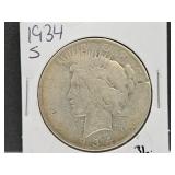 1934 S Silver Peace Dollar Coin