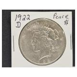 1922 D Silver Peace Dollar Coin