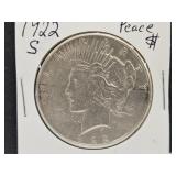 1922 S Silver Peace Dollar Coin