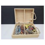 Costume Jewelry Lot with Wooden Box  11" x 4" h