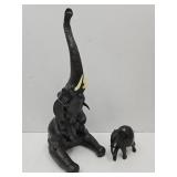 2 Elephant Statues, Leather  20" & Wood 4" high