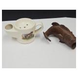 VTG SHaving Mug & Wood Carved Red Mill Fish