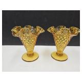 Fenton Hobnail Amber Ruffle Dishes 4"H