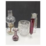 VTG glass LOT oil Lamp, Ruby Red, Amythest +