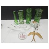 GLASS LOT vases, swanky swig, fruit bowl +