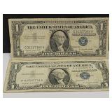 2 1957 Blue Seal One Dollar Currency Notes