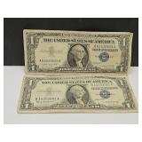 2 1957 Blue Seal One Dollar Currenty Notes