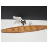 MCM Teak Wood Tray with Elephants Bronze +
