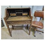 Tiger Oak Desk with VTG Metal Office Chair