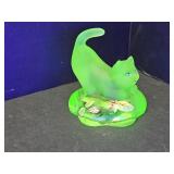 Uranium Fenton Signed Glass Cat 3.5"H