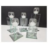 5 Beveled Glass Candle Holders up to 11" H