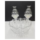 Cut Glass Crystal Bowl 8" W & Candle Holders