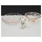 Pink Dish 8" W, Pink Bowl 5.5" W, Christmas Kitty