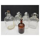 7 VTG Glass Jugs Brown & Clear all sizes